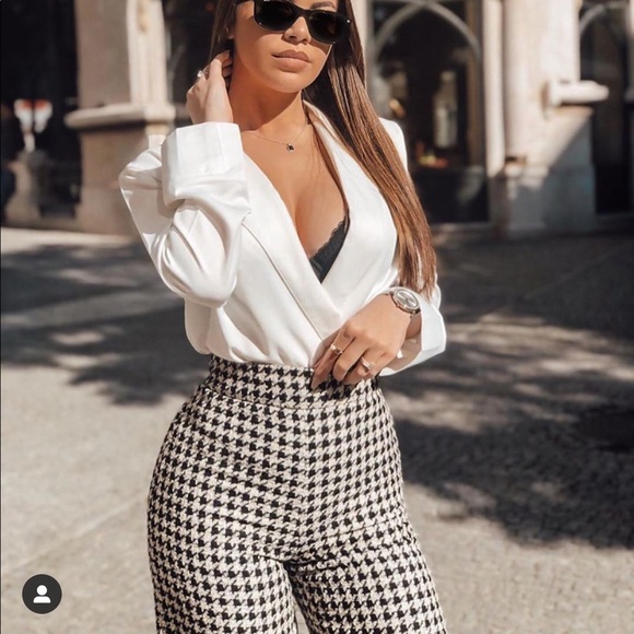 NWT ZARA BLACK WHITE HOUNDSTOOTH PANTS BLOGGERS FAVORITE OLD MONEY STYLE - Picture 13 of 16